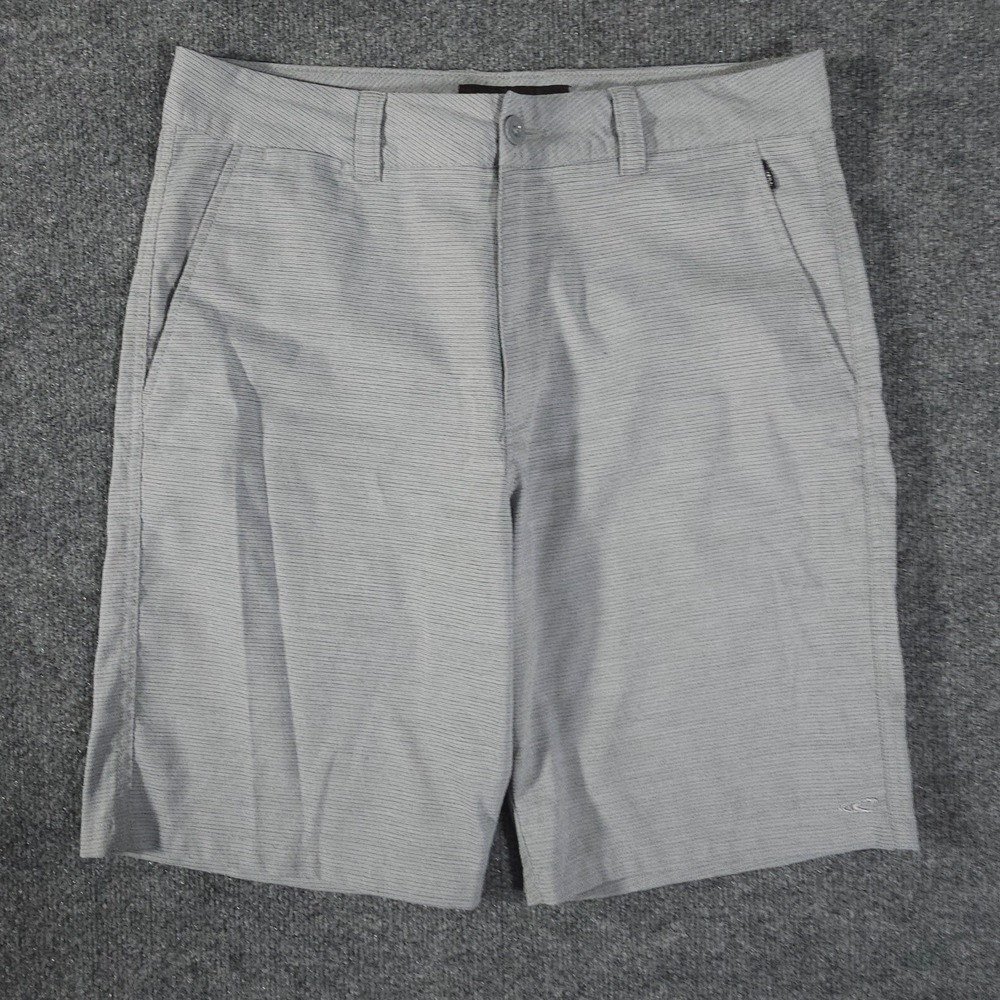 Mens O'Neill White Striped Flat Front Casual Shorts 32x10 Beach Golf